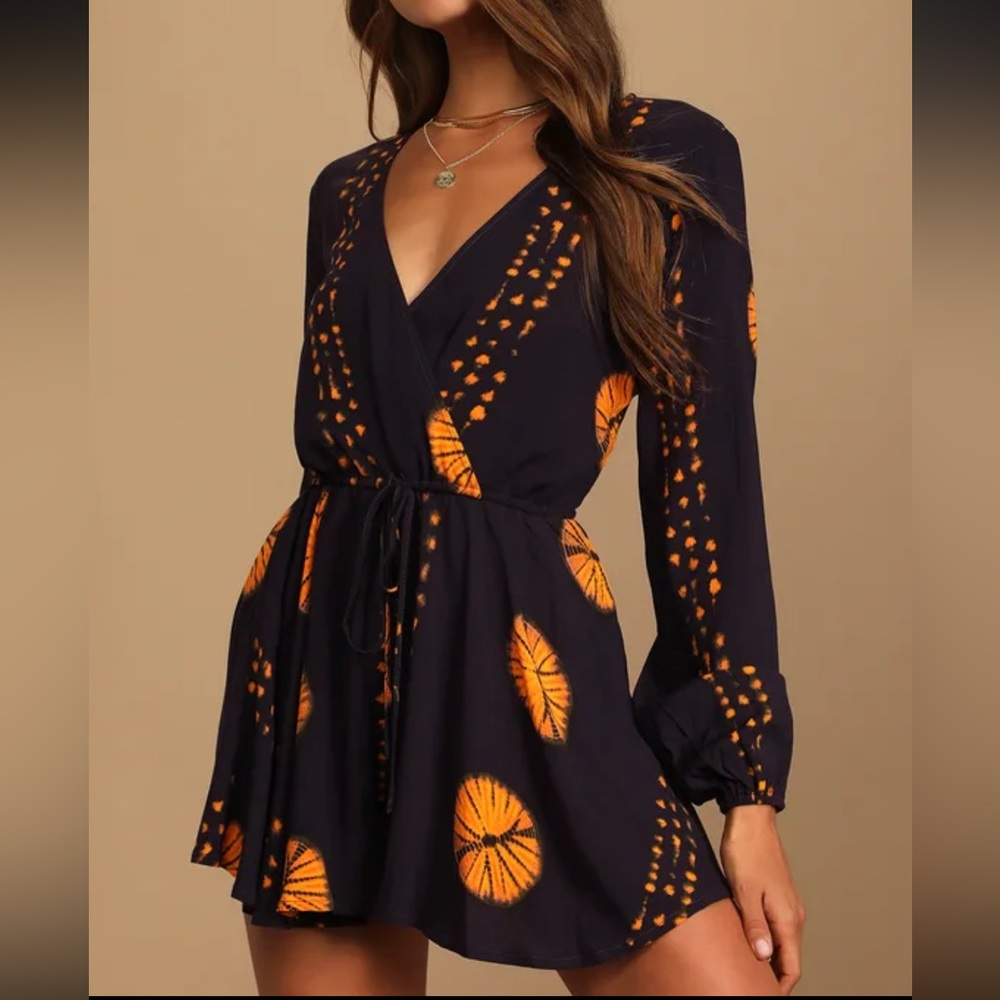Lulus - Adventuresome Dark Purple Tie-Dye Long Sleeve
Romper